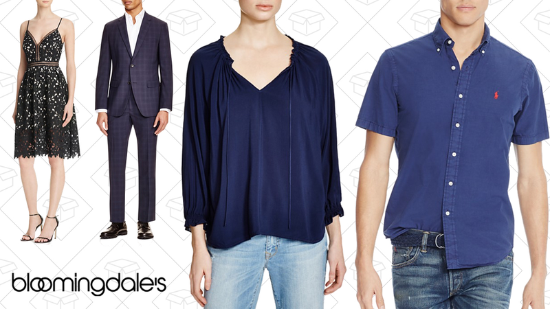Aqua Lace Cami Empire Midi Dress, $69 | Theory Tonal Plaid Suit, $147-$357 | Velvet by Graham & Spencer Tie Blouse, $81 | Polo Ralph Lauren Cotton Silk Button Down Shirt, $75